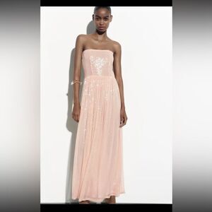 Zara Sequin Knit Dress Lined Pastel Pink L NWT
